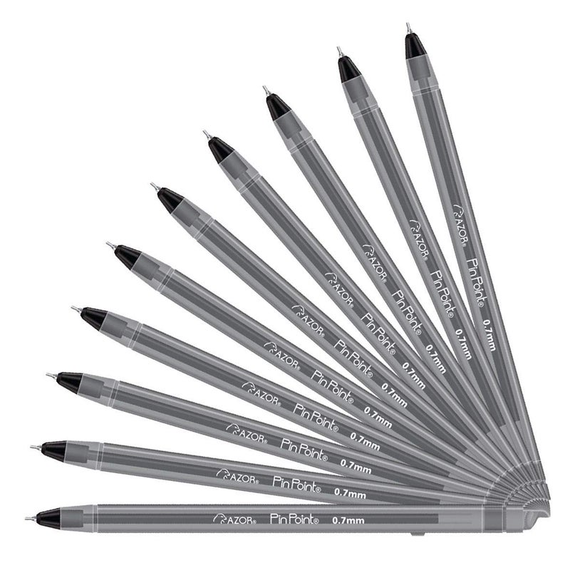 AZOR Pin Point Black Fine Point Writing Pens 0.7mm Ballpoint Pens â€“ Pack of 12 - Image 1